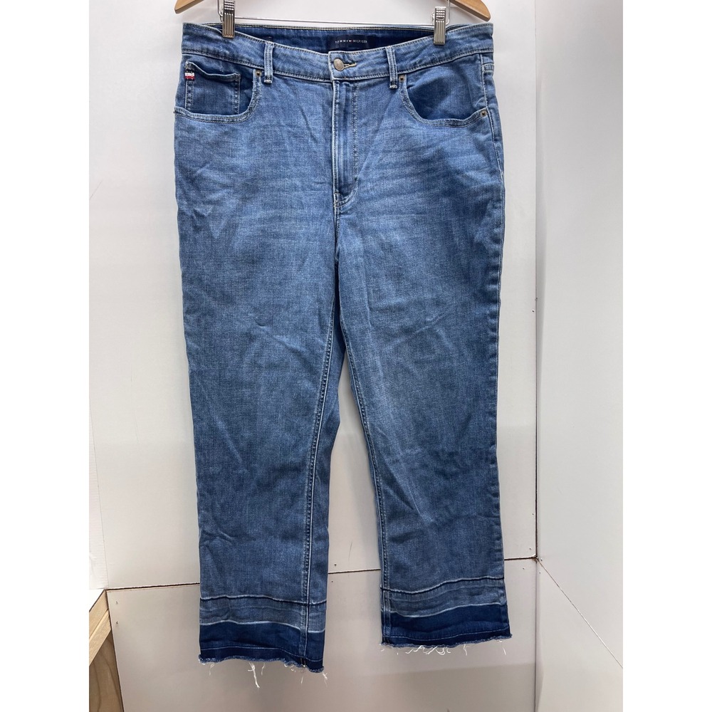 Tommy Hilfiger Tribeca Straight Ankle Jeans Medium Wash Raw Hem Womens 16‎